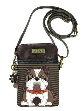 NWOT Chala Brown Striped Bulldog Crossbody Phone Bag